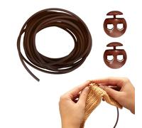 sourcing map 1 Set Stitch Stopper Kit 8mm x 3.3 Yards Met PVC Knitting Cords with 2-Hole Plastic Cord Locks for Barber Stitch Markers Knitting Needle Stoppers, Red Brown