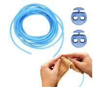 sourcing map 1 Set Stitch Stopper Kit 8mm x 3.3 Yards Met PVC Knitting Cords with 2-Hole Plastic Cord Locks for Barber Stitch Markers Knitting Needle Stoppers, Light Blue