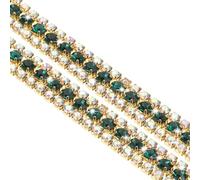 Sourcing Map 1 Yard 3 Rows Crystal Rhinestone Close Chain Trim, AB and Dark Green Rhinestone with Gold Base