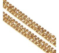Sourcing Map 1 Yard 3 Rows Crystal Rhinestone Close Chain Trim, Yellow Rhinestone with Gold Base, 9mm Width, Iron and Resin Material, Formal and Everyday Occasion