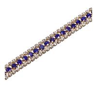 sourcing map 1 Yard 3 Rows Rhinestone Chain, 8.5mm Bling Crystal Close Claw Chain Trim for DIY Jewelry, Clothing, Bags, Shoe Decoration (Gold, Sapphire Blue/White)