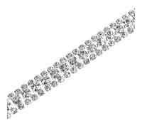 sourcing map 1 Yard 3 Rows Rhinestone Chain, 8.5mm Bling Crystal Close Claw Chain Trim for DIY Jewelry, Clothing, Bags, Shoe Decoration (Silver, White)