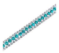 sourcing map 1 Yard 3 Rows Rhinestone Chain, 8.5mm Bling Crystal Close Claw Chain Trim for DIY Jewelry, Clothing, Bags, Shoe Decoration (Silver, Bright Blue, White)