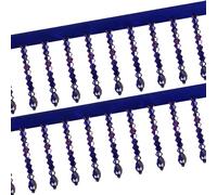 sourcing map 1 Yard Crystal Beaded Ribbon Fringe Trim, 2.4" Crystal Fringe Tassel Rhinestone Bead Trim Tassel for Curtain Lamp Shade Dress Clothes Wedding Decoration DIY, Deep Blue