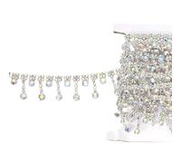 sourcing map 1 Yard Rhinestone Fringe Trim Chains, Diamond Crystal Strips Tassel Chain Sewing Decorative Chains for Crafts DIY Clothing Bags Hat Belt Wedding Party Decoration, AB Silver