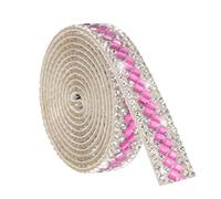 sourcing map 1 Yard Rhinestone Ribbon, 3mm x 3mm Self-Adhesive Crystal Rhinestone Strips, for Clothing DIY Arts Crafts Wedding Party Supplies Pink