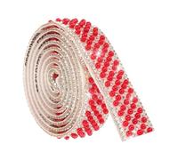 sourcing map 1 Yard Self Adhesive Pearl Rhinestone Ribbon, 2cm Pearls Rhinestone Tape Diamond Pearls Trim for DIY Clothing Wedding Party Supplies Red