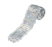 sourcing map 1 Yards 2 Inch Elastic Sequins Trim 5 Row Flat Sequin Strip Paillette Sequins Fabric Ribbon for Crafts DIY Sequin Fringe Sewing Laser Silver