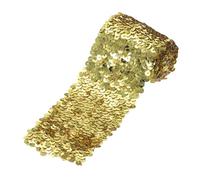 sourcing map 1 Yards 3 Inch Elastic Sequins Trim 8 Row Flat Sequin Strip Paillette Sequins Fabric Ribbon for Crafts DIY Sequin Fringe Sewing Gold