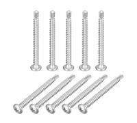 sourcing map #10-2-1/2" Self Drilling Screws, 60pcs 410 Stainless Steel Phillips Pan Head Self Tapping Screws for Wood Plastic