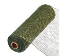 sourcing map 10 Inch Glitter Poly Burlap Mesh for Wreath, Decorative Mesh Fabric Ribbon 10 Yard for Fall Easter Christmas Flower Bow, Green & Gold