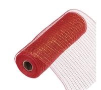 sourcing map 10 Inch Glitter Poly Burlap Mesh for Wreath, Decorative Mesh Fabric Ribbon 10 Yard for Fall Easter Christmas Flower Bow, Red & Gold