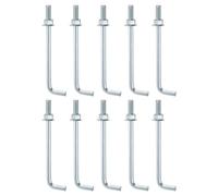 sourcing map 10 Pack Anchors Bolt, 3/8"-16 x 6" L-Shape Foundation Bolts Carbon Steel Galvanized L-Bolts with Nuts and Washers for Concrete Pad Pouring Wood Projects, White