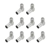 sourcing map 10 Pack Right Angle Coaxial Connector, F Female to PAL Male Adapter 75 Ohm Coax Coaxial Extension Coupler for Broadcast, Antenna, Amplifier, CB Radio, Silver
