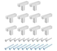 sourcing map 10 Pack Single Hole Cabinet Handles, 2"/50mm Square Bar Cabinet Knobs Stainless Steel Dresser Knobs t Bar Drawer Pulls for Cabinet Hardware, Silver