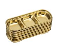 sourcing map 10 Pack Stainless Steel Dish Dipping Bowls with 3 Rectangular Compartment Divided, Metal Seasoning Plate Dipping Bowl for Condiment Home Party Restaurant Picnic Travel, Gold