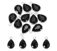 sourcing map 10 Pcs 10x14mm Alloy Glass Crystal Teardrop Charm, Shiny Teardrop Dangle charm for DIY Craft Accessories Necklace Bracelet Earring Jewelry Making, Black