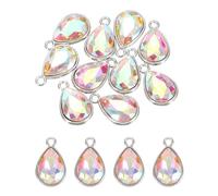 sourcing map 10 Pcs 10x14mm Alloy Glass Crystal Teardrop Charm, Shiny Teardrop Dangle charm for DIY Craft Accessories Necklace Bracelet Earring Jewelry Making, AB Color