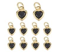 sourcing map 10 Pcs Black Heart Charm, Mini Cubic Zirconia Heart Pendants Bulk Valentine Copper Love Charm with Jump Ring for DIY Jewelry Making Necklace Bracelet Tiny Dangle Accessories