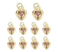 sourcing map 10 Pcs Brown Heart Charm, Mini Cubic Zirconia Heart Pendants Bulk Valentine Copper Love Charm with Jump Ring for DIY Jewelry Making Necklace Bracelet Tiny Dangle Accessories