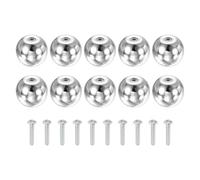 sourcing map 10 Pcs Cabinet Knobs, 1-3/16 Inch (30mm) Diameter Drawer Knob Polished Chrome, Round Ball Kitchen Knobs Handle with Screws for Cupboard Bedroom Kitchen Wardrobe, Silver