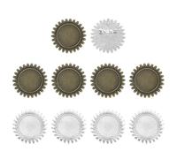 sourcing map 10 Pcs Cabochon Brooch, 25mm Alloy Findings Trays Round Pins, Vintage Setting Brooch Pins for DIY Jewelry Making Pendants Photo Craft, Sunflower Style, Silver/Bronze