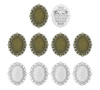 sourcing map 10 Pcs Cabochon Brooch, 25x18mm Alloy Findings Trays Oval Pins, Vintage Setting Brooch Pins for DIY Jewelry Making Pendants Photo Craft, Lace Style, Silver/Bronze