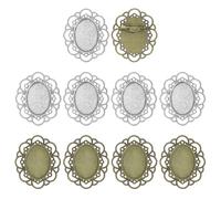 sourcing map 10 Pcs Cabochon Brooch, 25x18mm Alloy Findings Trays Oval Pins, Vintage Setting Brooch Pins for DIY Jewelry Making Pendants Photo Craft, Big Lace Style, Silver/Bronze