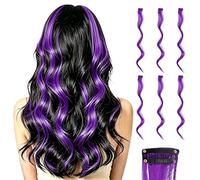sourcing map 10 Pcs Colored Clip in Hair Extensions, 55 cm Curly Hair Wavy Extensions for Women Girls Highlights Synthetic Wig for Party Cosplay Daily Hair Styling, Grape Purple