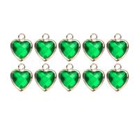 sourcing map 10 Pcs Crystal Gold Plated Heart Charm, Metal Charm Pendant for Jewelry Making DIY Bracelet Necklace Earring Phone Accessories Keychain Crafting, Green, 11x9mm