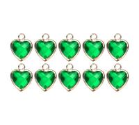 sourcing map 10 Pcs Crystal Gold Plated Heart Charm, Metal Charm Pendant for Jewelry Making DIY Bracelet Necklace Earring Phone Accessories Keychain Crafting, Green, 13x11mm