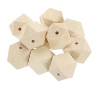 sourcing map 10 Pcs Geometric Wood Beads, 30mm/1.18inch Unfinished Geometric Hexagon Bead, Natural Color Loose Spacer Beads for Jewelry Craft Making Home Decor
