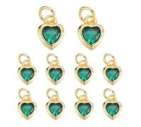 sourcing map 10 Pcs Green Heart Charm, Mini Cubic Zirconia Heart Pendants Bulk Valentine Copper Love Charm with Jump Ring for DIY Jewelry Making Necklace Bracelet Tiny Dangle Accessories