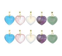 sourcing map 10 Pcs Heart Stone Charms, Love Shaped Quartz Crystal Gemstone Pendants for DIY Jewelry Making Necklace Bracelet, Purple/Green/Light Red/AB White/Sky Blue