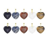 sourcing map 10 Pcs Heart Stone Charms, Love Shaped Quartz Crystal Gemstone Pendants for DIY Jewelry Making Necklace Bracelet, White/Brown/Red/Blue Gold/Navy Blue