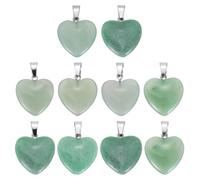 sourcing map 10 Pcs Heart Stone Pendants, 20mm Natural Crystal Valentine Love Heart Pendants Light Green Love Charm Worry Stones for Meditation Energy DIY Necklace Jewelry Making