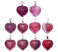 sourcing map 10 Pcs Heart Stone Pendants, 20mm Natural Crystal Valentine Love Heart Pendants Striped Rose Red Love Charm Worry Stones for Meditation Energy DIY Necklace Jewelry Making
