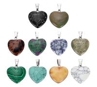 sourcing map 10 Pcs Heart Stone Pendants, 20mm Natural Crystal Valentine Love Heart Pendants Warm 10 Colors Love Charm Worry Stones for Meditation Energy DIY Necklace Jewelry Making