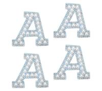 sourcing map 10 Pcs Iron on Letter Patches, Letter a Rhinestone Alphabet Applique Rhinestone Pearl English Letter Sewing Patches for Clothing Hats Jeans Shoes DIY Craft, White/Sky Blue