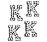 sourcing map 10 Pcs Iron on Letter Patches, Letter K Rhinestone Alphabet Applique Rhinestone Pearl English Letter Sewing Patches for Clothing Hats Jeans Shoes DIY Craft, White/Black