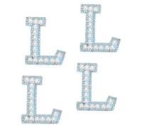 sourcing map 10 Pcs Iron on Letter Patches, Letter L Rhinestone Alphabet Applique Rhinestone Pearl English Letter Sewing Patches for Clothing Hats Jeans Shoes DIY Craft, White/Blue