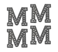 sourcing map 10 Pcs Iron on Letter Patches, Letter M Rhinestone Alphabet Applique Rhinestone Pearl English Letter Sewing Patches for Clothing Hats Jeans Shoes DIY Craft, Black