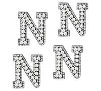 sourcing map 10 Pcs Iron on Letter Patches, Letter N Rhinestone Alphabet Applique Rhinestone Pearl English Letter Sewing Patches for Clothing Hats Jeans Shoes DIY Craft, White/Black