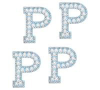 sourcing map 10 Pcs Iron on Letter Patches, Letter P Rhinestone Alphabet Applique Rhinestone Pearl English Letter Sewing Patches for Clothing Hats Jeans Shoes DIY Craft, White/Blue