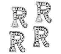 sourcing map 10 Pcs Iron on Letter Patches, Letter R Rhinestone Alphabet Applique Rhinestone Pearl English Letter Sewing Patches for Clothing Hats Jeans Shoes DIY Craft, White/Black