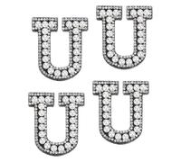 sourcing map 10 Pcs Iron on Letter Patches, Letter U Rhinestone Alphabet Applique Rhinestone Pearl English Letter Sewing Patches for Clothing Hats Jeans Shoes DIY Craft, White/Black