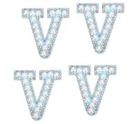 sourcing map 10 Pcs Iron on Letter Patches, Letter V Rhinestone Alphabet Applique Rhinestone Pearl English Letter Sewing Patches for Clothing Hats Jeans Shoes DIY Craft, White/Blue