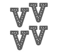 sourcing map 10 Pcs Iron on Letter Patches, Letter V Rhinestone Alphabet Applique Rhinestone Pearl English Letter Sewing Patches for Clothing Hats Jeans Shoes DIY Craft, Black