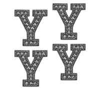 sourcing map 10 Pcs Iron on Letter Patches, Letter Y Rhinestone Alphabet Applique Rhinestone Pearl English Letter Sewing Patches for Clothing Hats Jeans Shoes DIY Craft, Black