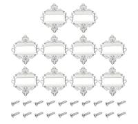 sourcing map 10 Pcs Metal Label Holder, 2.2 x 2.4 Inch Small Vintage Card Frame Tag Floral Lace Label Holder with Screws for File Boxes Drawers Door Cabinet Book Shelves, White Nickel